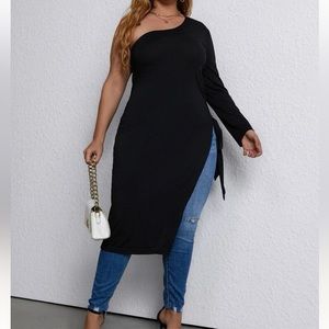Night out formal sexy one shoulder slit tie side tee